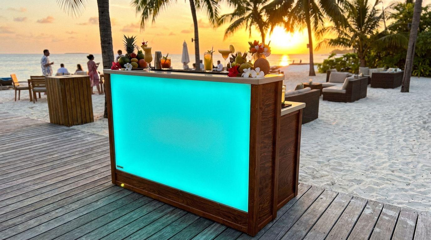 Cocktailbar mieten & vermieten - Mobile Cocktailbar mieten – LED-Bar mit Logofläche & Stromanschluss in Wuppertal