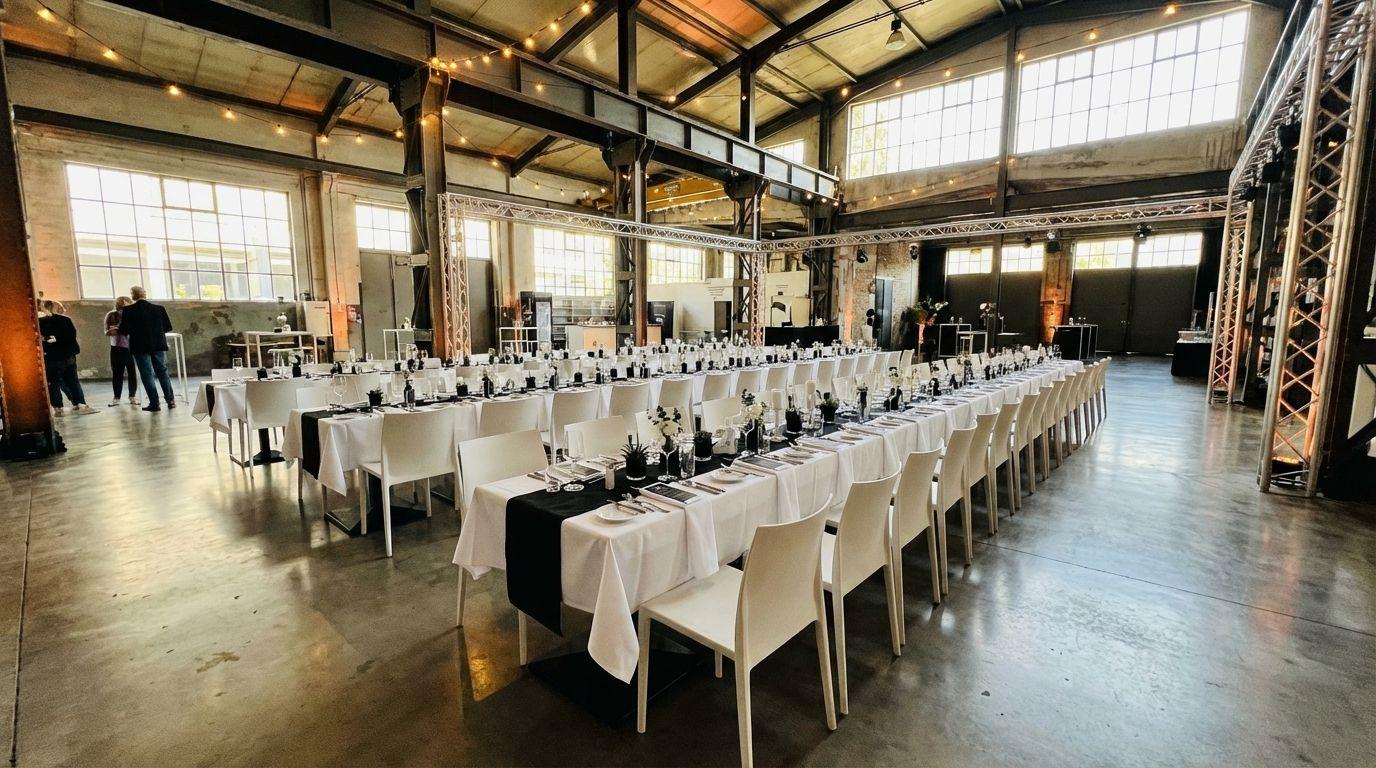 Stuhlhussen mieten & vermieten - Bankettstuhl "KU" mieten – Moderner Stuhl (Weiß) für Industrie-Events & Hochzeiten in Wuppertal