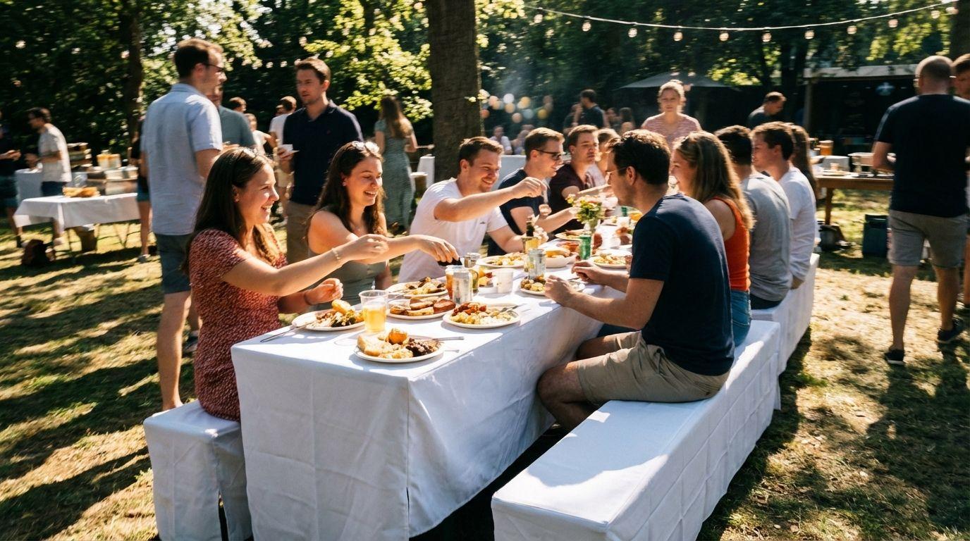 Hussen Bierzeltgarnitur mieten & vermieten - Hussen-Set für Bierzeltgarnitur (Standard 50cm) – 3-teilig in Weiß oder Schwarz in Wuppertal