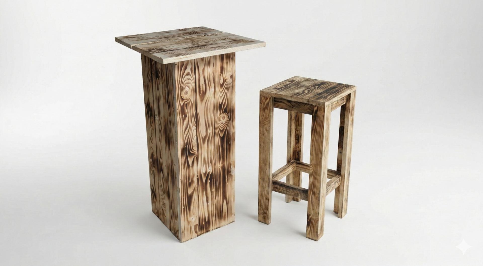 Tischdekoration mieten & vermieten - Barhocker "Rustikal" mieten – Massivholz Vintage – Optional mit Sitzkissen in Wuppertal