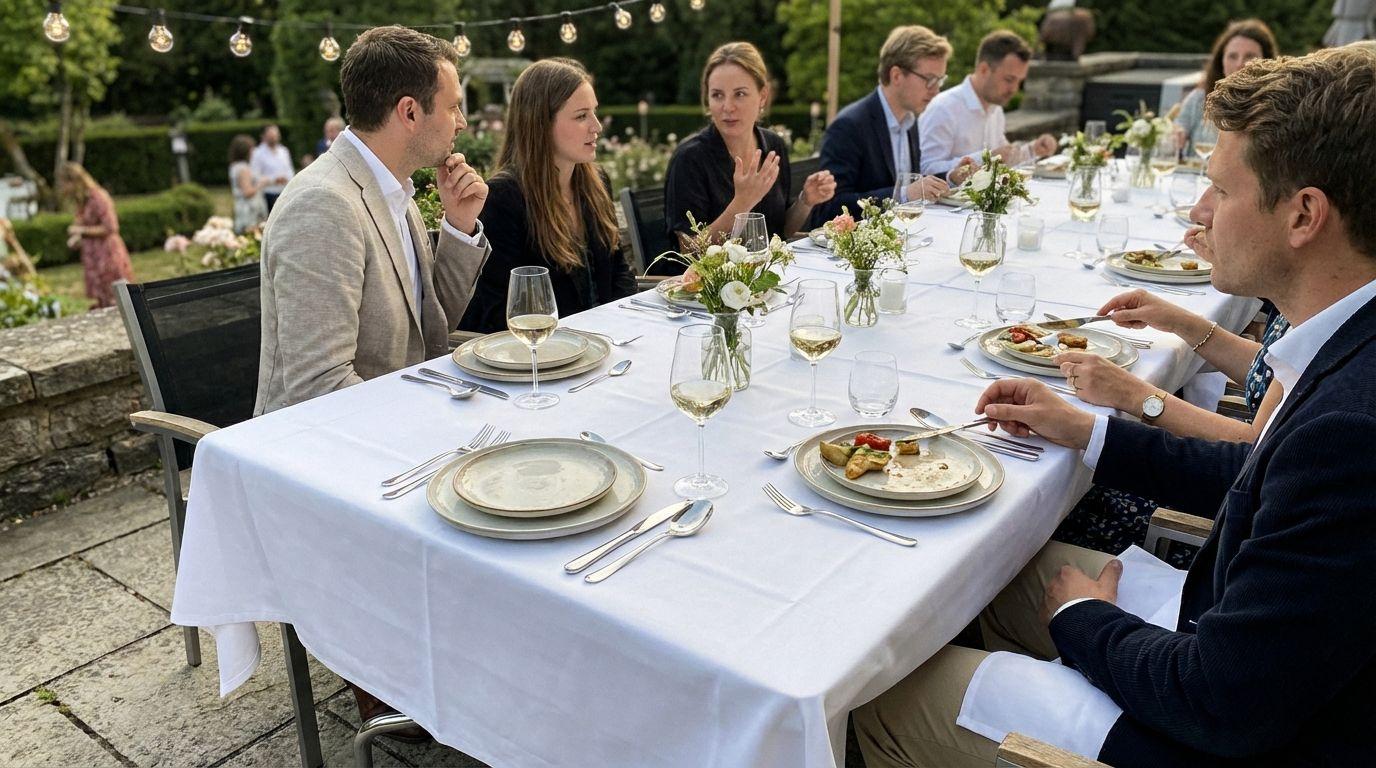 Tischdecken mieten & vermieten - Tischdecke weiß mieten (130×220 cm) – Damast-Qualität für Festtafeln in Wuppertal