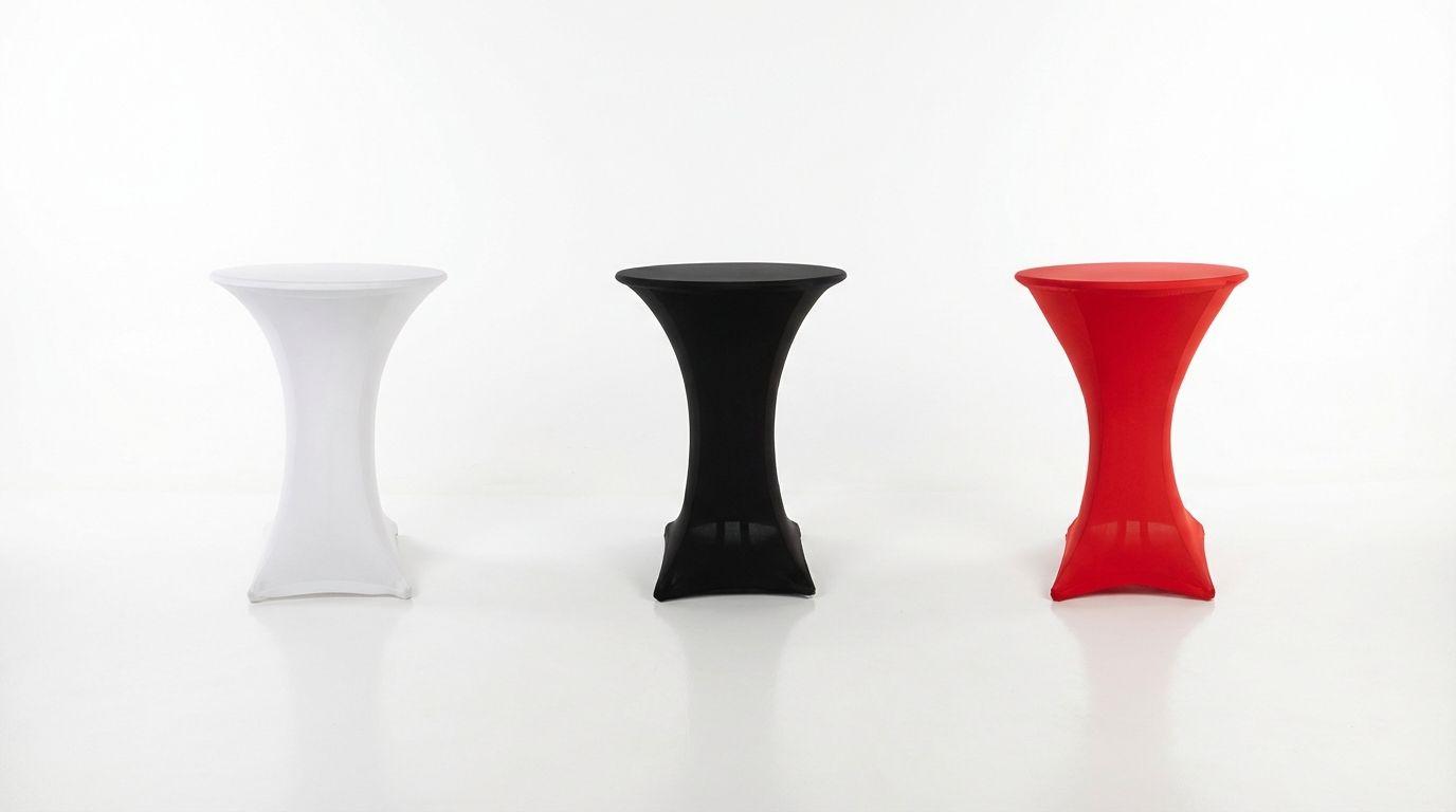 Stehtischhussen mieten & vermieten - Stretch-Husse für Stehtische mieten (Ø 80 cm) – Weiß, Schwarz oder Rot inkl. Reinigung in Wuppertal