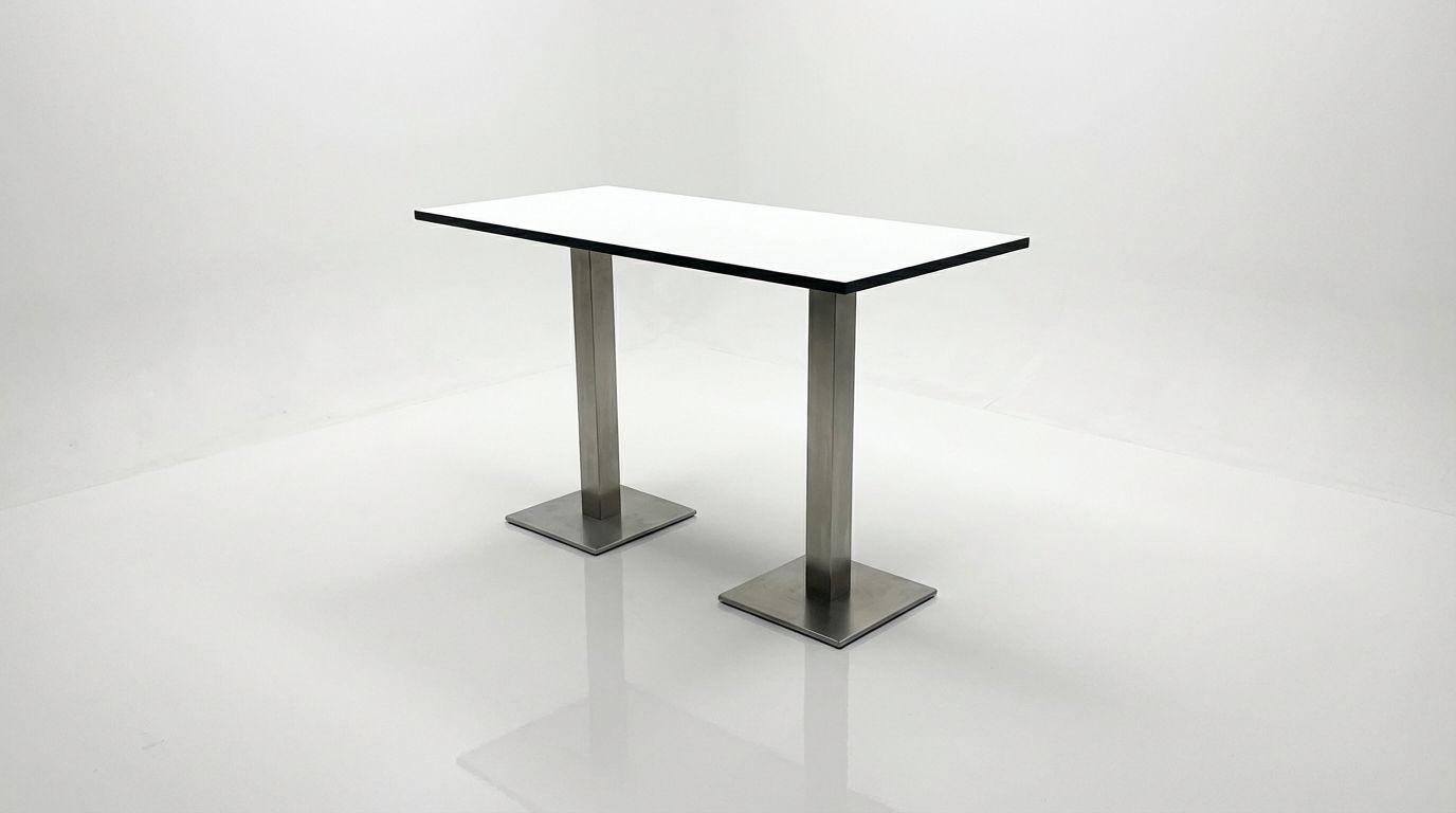 Stehtische mieten & vermieten - Stehtisch "KU" mieten – mit Metallgestell – Weiß oder Holzbohlen-Optik in Wuppertal