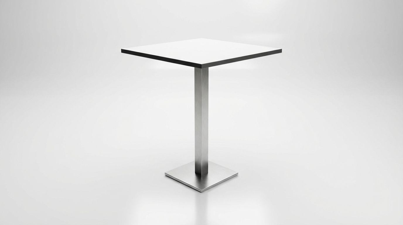 Stehtische mieten & vermieten - Stehtisch "KU" mieten – mit Metallgestell – Weiß oder Holzbohlen-Optik in Wuppertal