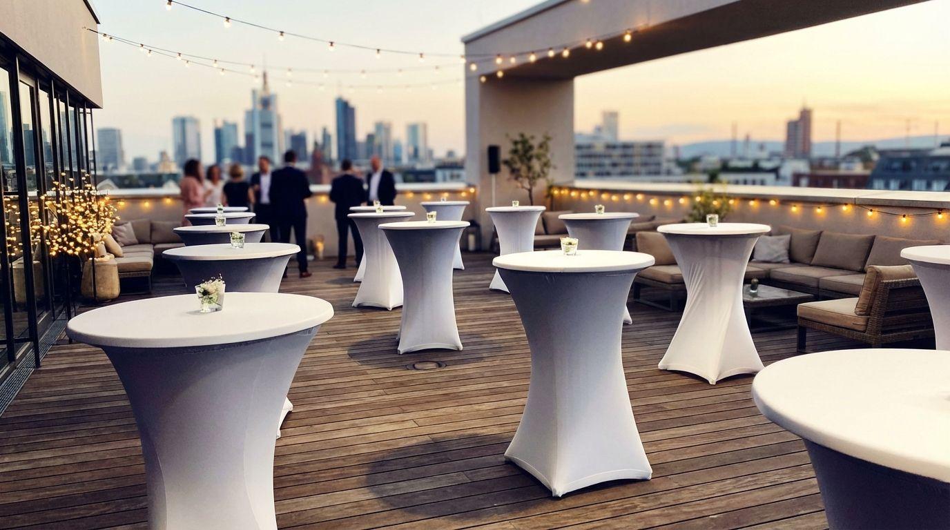 Stehtische mieten & vermieten - Stehtisch mit Stretch-Husse mieten (Ø 80 cm) – Weiß, Schwarz oder Rot inkl. Reinigung in Wuppertal