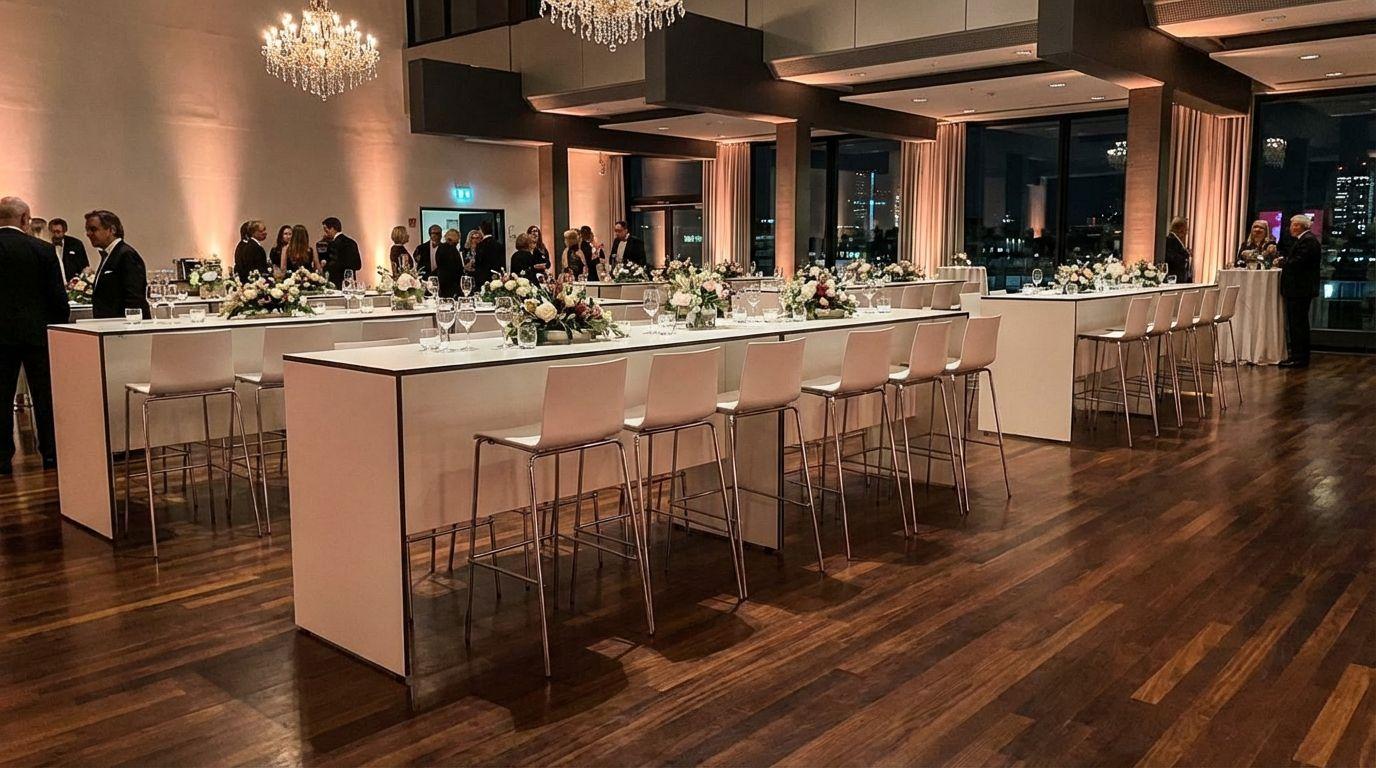 Tische mieten & vermieten - Design Barhocker Kuadra mieten – Weiß & Modern – Stapelbar & Ergonomisch in Wuppertal