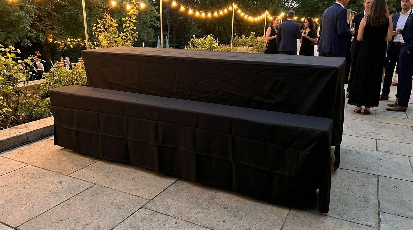 Hussen Bierzeltgarnitur mieten & vermieten - Hussen-Set für Bierzeltgarnitur mieten – 70 cm (Extra Breit) – 3-teilig Weiß in Wuppertal