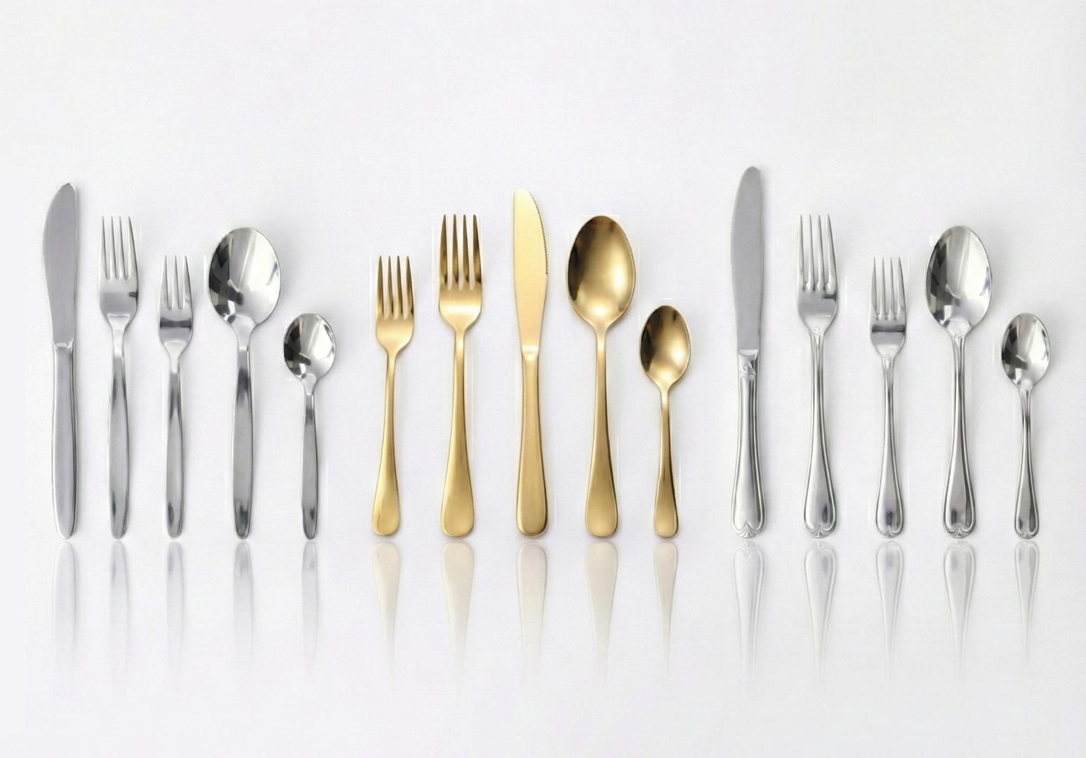 Besteck mieten & vermieten - Menübesteck mieten – 3 Design-Linien: Standard, Gold & Silber Monte Carlo in Wuppertal