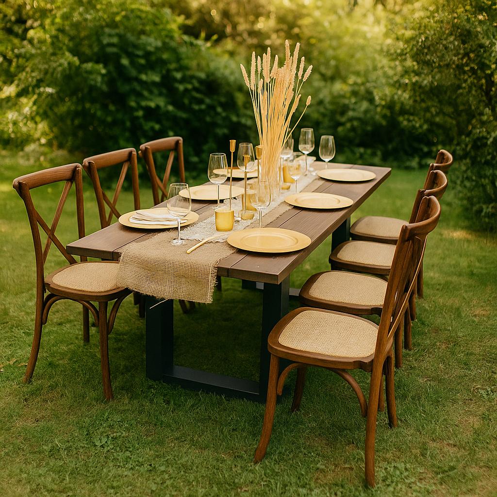 Stühle mieten & vermieten - Exklusiver Crossback Stuhl mieten – Rustikaler Holzstuhl für Vintage-Hochzeiten & Events in Wuppertal