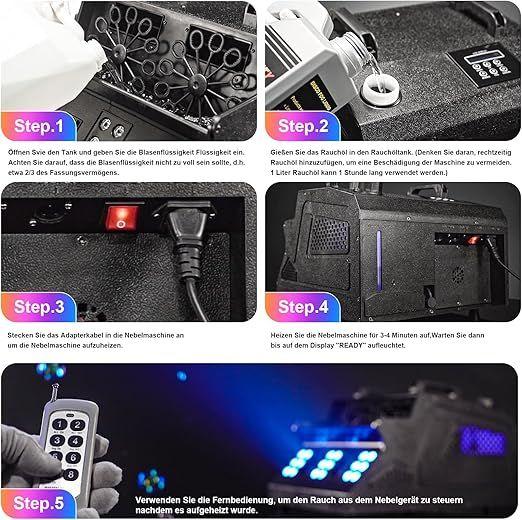 Nebelmaschine mieten & vermieten - Nebelmaschine Seifenblasenmaschine 1500 W 18 LED´s Fernbedienung Bubble Maker Seifenblasenmacher in Elsdorf (Rheinland)