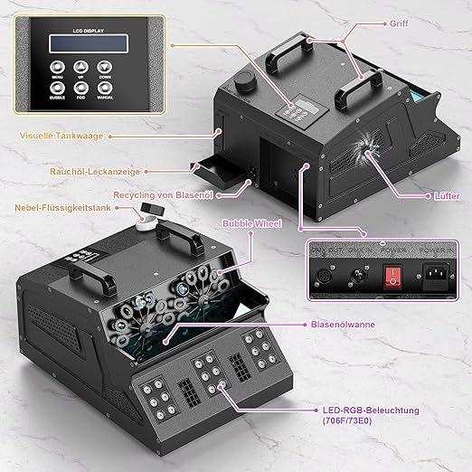 Nebelmaschine mieten & vermieten - Nebelmaschine Seifenblasenmaschine 1500 W 18 LED´s Fernbedienung Bubble Maker Seifenblasenmacher in Elsdorf (Rheinland)