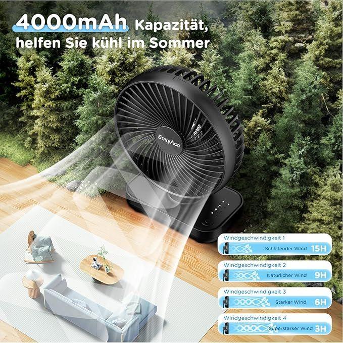 Ventilator mieten & vermieten - Tischventilator Akku USB-Ventilator 4000 Akku Klein Tragbar 4 Geschwindigkeiten Ventilatoren Leise in Elsdorf (Rheinland)
