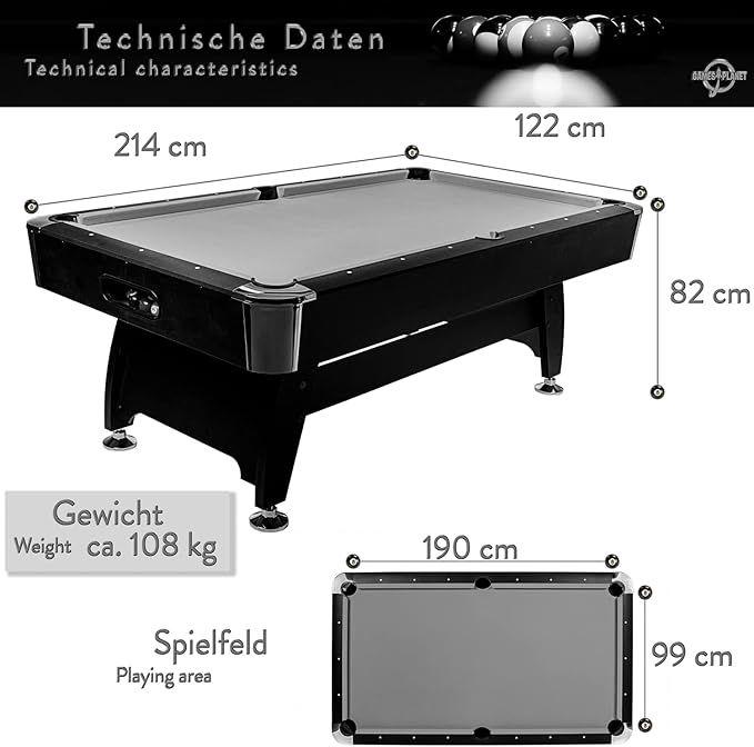 Billardtisch mieten & vermieten - Billardtisch Premium 214 x 122 x 82 cm Billardspiel + Zubehör Profibillard – Billard mieten in Elsdorf (Rheinland)