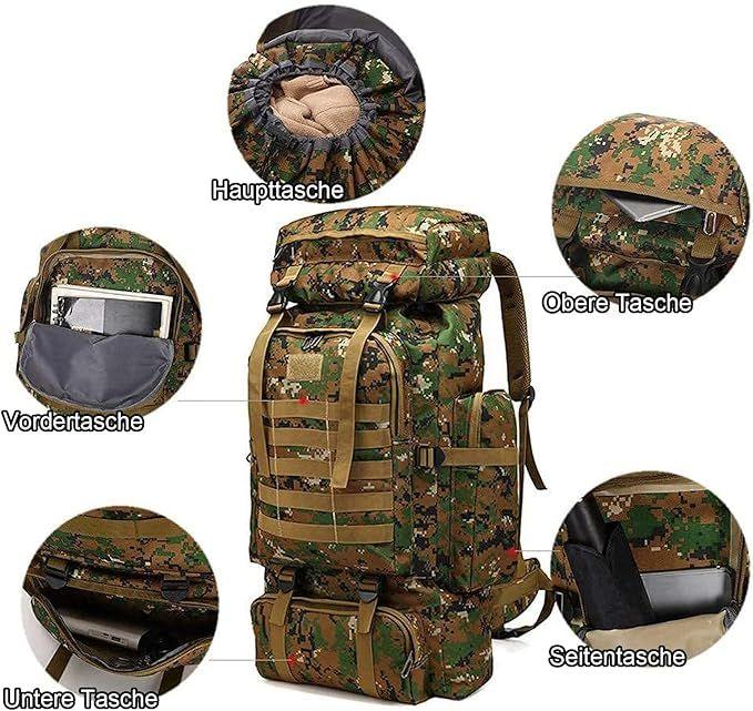 Campingzubehör mieten & vermieten - Kampfrucksack 80L Tarnrucksack Angelrucksack Bergsteigerrucksack Militärrucksack Camouflag Rucksack in Elsdorf (Rheinland)