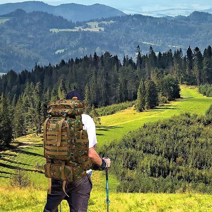 Campingzubehör mieten & vermieten - Kampfrucksack 80L Tarnrucksack Angelrucksack Bergsteigerrucksack Militärrucksack Camouflag Rucksack in Elsdorf (Rheinland)