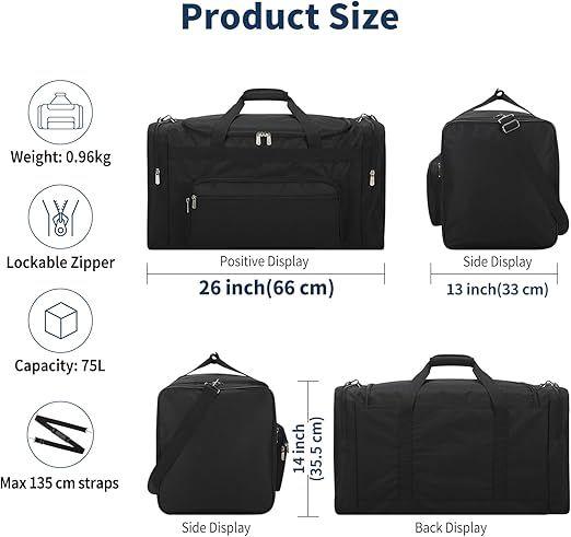 Campingzubehör mieten & vermieten - Fitnesstasche Sporttasche Reisetasche mit Schultergurt 55 L Weekender für Damen und Herren schwarz in Elsdorf (Rheinland)