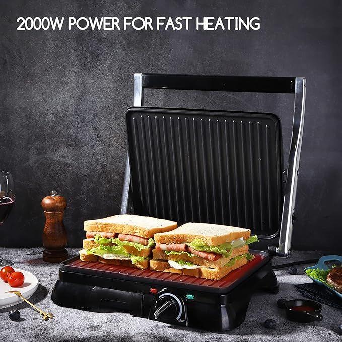 Grill & Ofen mieten & vermieten - Panini-Grill Sandwichmaker Sandwichgrill 2000 Watt Edelstahl Antihaftbeschichtung Öffnung 180 Grad in Elsdorf (Rheinland)