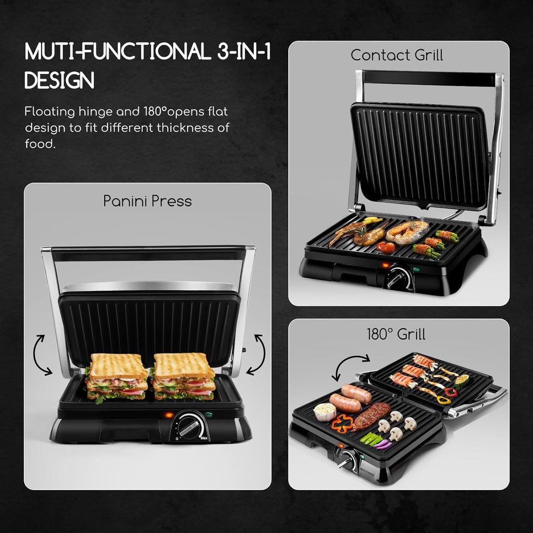 Grill & Ofen mieten & vermieten - Panini-Grill Sandwichmaker Sandwichgrill 2000 Watt Edelstahl Antihaftbeschichtung Öffnung 180 Grad in Elsdorf (Rheinland)