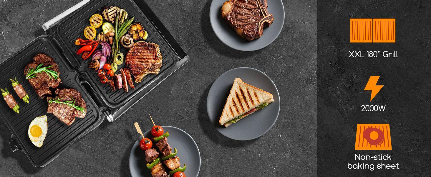 Grill & Ofen mieten & vermieten - Panini-Grill Sandwichmaker Sandwichgrill 2000 Watt Edelstahl Antihaftbeschichtung Öffnung 180 Grad in Elsdorf (Rheinland)