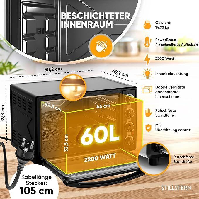 Grill & Ofen mieten & vermieten - Minibackofen Hähnchengrill Drehspieß Toaster Grill Pizzaofen mit Umluft 60L Antihaftbeschichtung in Elsdorf (Rheinland)