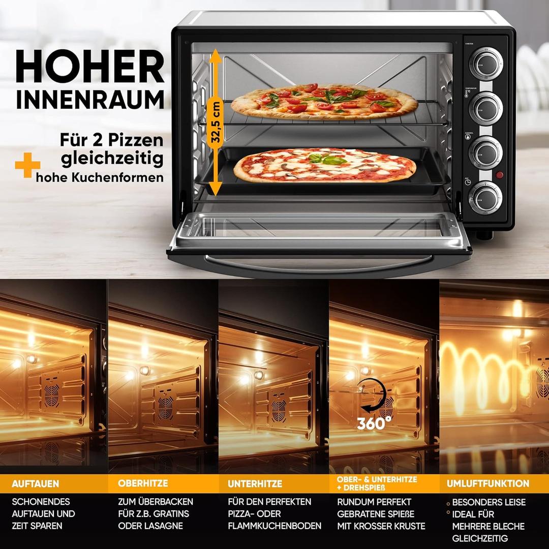 Grill & Ofen mieten & vermieten - Minibackofen Hähnchengrill Drehspieß Toaster Grill Pizzaofen mit Umluft 60L Antihaftbeschichtung in Elsdorf (Rheinland)