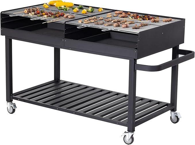 Grill & Ofen mieten & vermieten - Holzkohlegrillwagen groß Riesengrill Stahl/Edelstahl Bremse Schwarz 1780 x 910 x 1020 in Elsdorf (Rheinland)