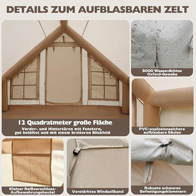 Camping Zelte mieten & vermieten - Glampingzelt aufblasbar 400 x 300 x 210 cm aufblasbares Campingzelt für 4–8 Personen großes Zelt in Elsdorf (Rheinland)