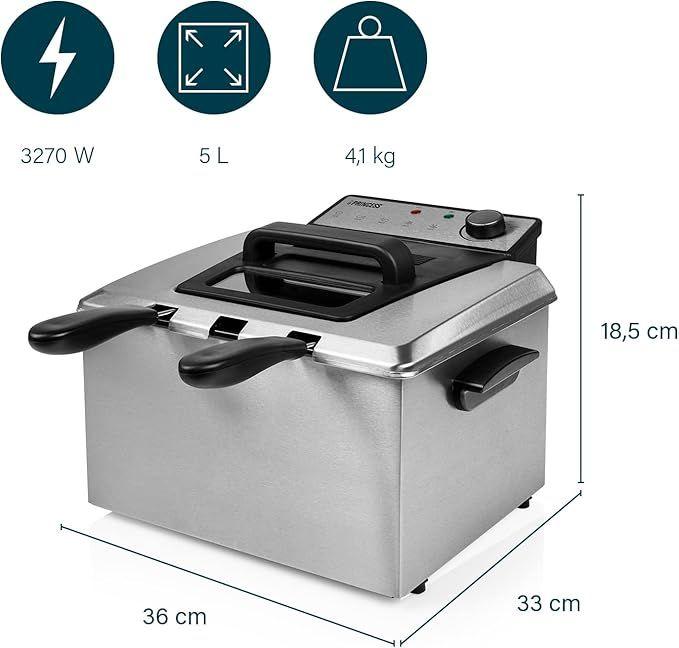 Grill & Ofen mieten & vermieten - Fritteuse 5 Liter 3270 Watt Thermostat 3 Frittierkörbe Kaltzone 6-7 Personen Grau in Elsdorf (Rheinland)