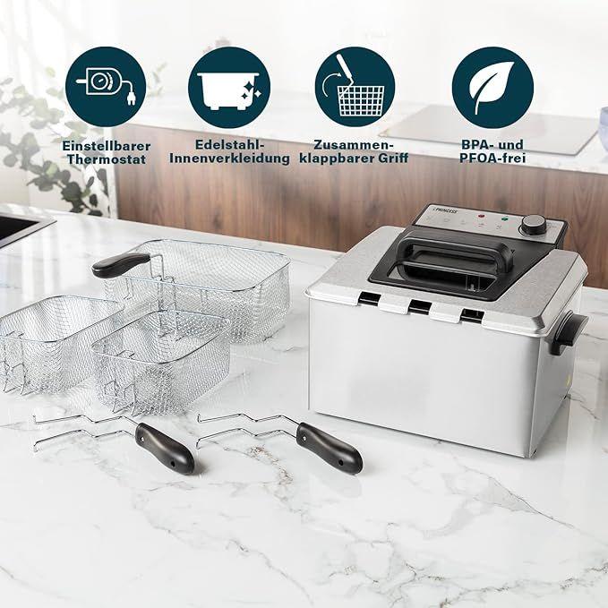 Grill & Ofen mieten & vermieten - Fritteuse 5 Liter 3270 Watt Thermostat 3 Frittierkörbe Kaltzone 6-7 Personen Grau in Elsdorf (Rheinland)