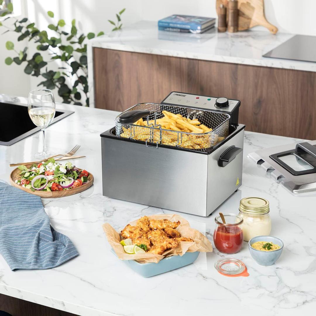 Grill & Ofen mieten & vermieten - Fritteuse 5 Liter 3270 Watt Thermostat 3 Frittierkörbe Kaltzone 6-7 Personen Grau in Elsdorf (Rheinland)