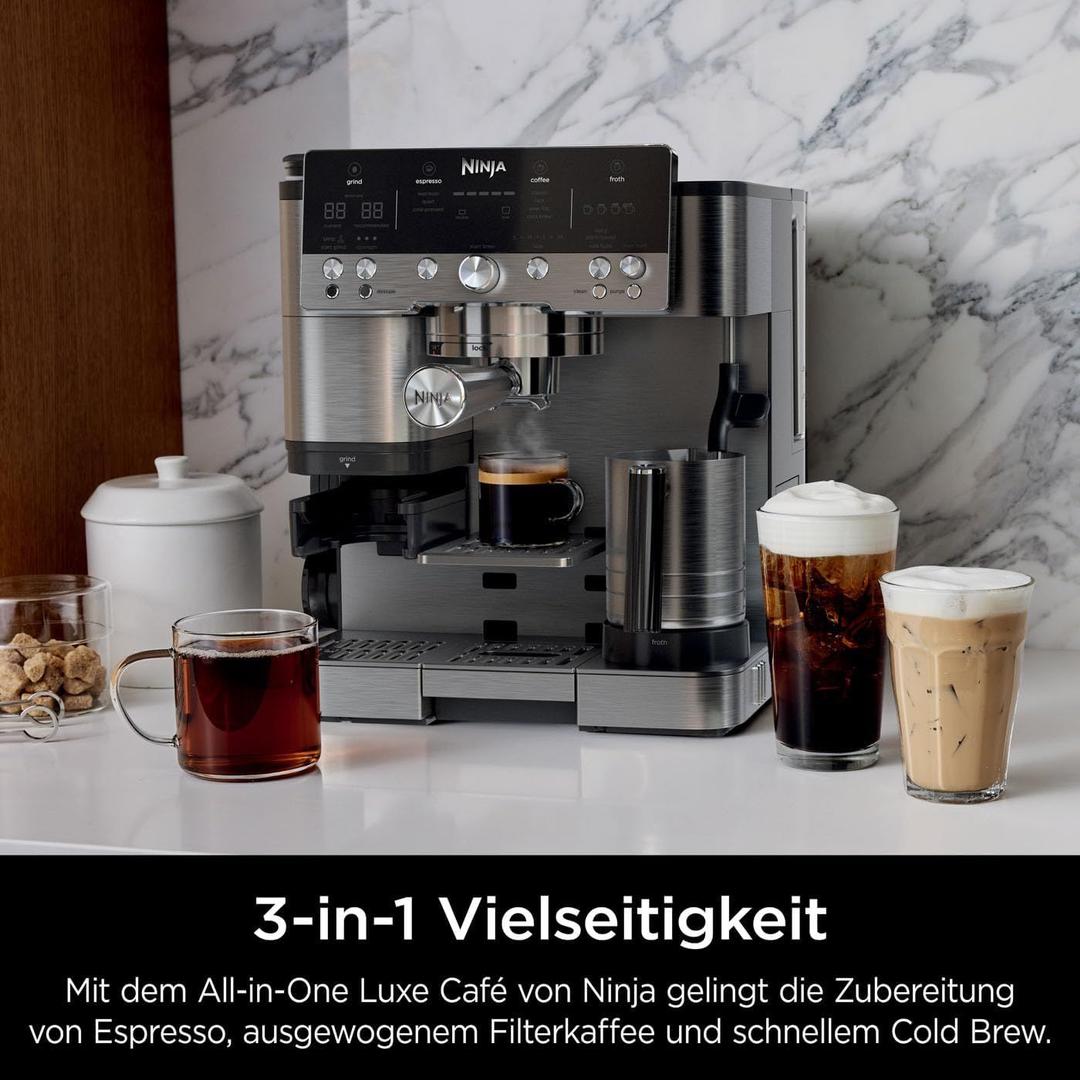 Kaffeemaschinen mieten & vermieten - Ninja Kaffeeautomat Luxe 3-in-1-Kaffeemaschine mit Mahlwerk und Aufschäumer für Latte Cappuccino in Elsdorf (Rheinland)