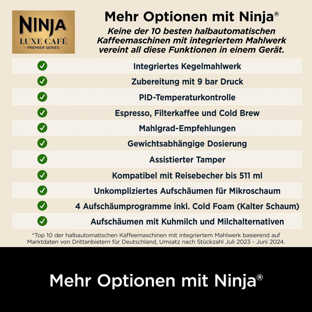 Kaffeemaschinen mieten & vermieten - Ninja Kaffeeautomat Luxe 3-in-1-Kaffeemaschine mit Mahlwerk und Aufschäumer für Latte Cappuccino in Elsdorf (Rheinland)