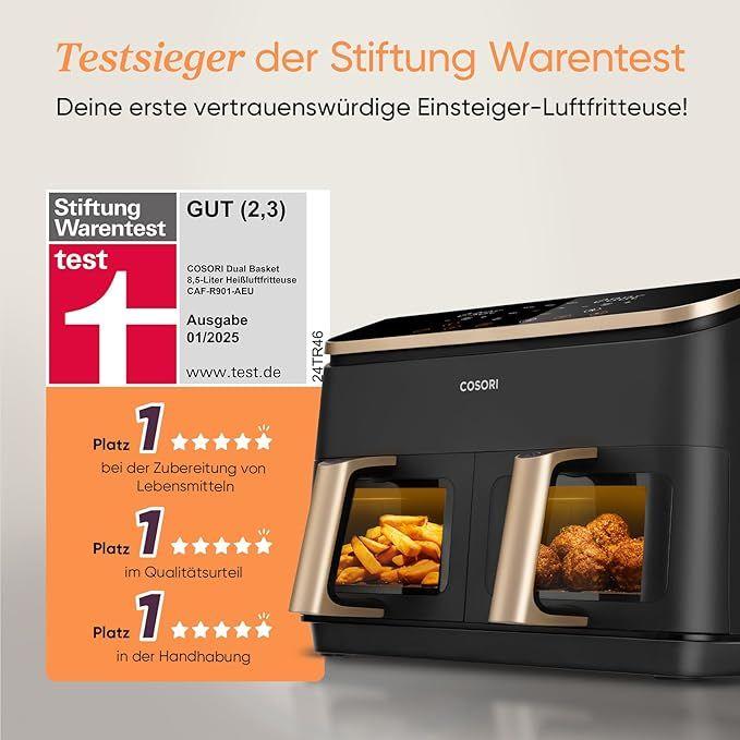 Grill & Ofen mieten & vermieten - Heißluftfritteuse gold 2 Fächer 6-in-1 Dual Zone XXL 8,5 L zwei Kammern mit Sichtfenster in Elsdorf (Rheinland)