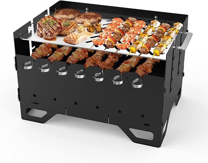 Grill & Ofen mieten & vermieten - Schaschlinkgrill mobiler Mangal Holzkohlegrill BBQ mit Plancha-Grillplatte und 7 Spießen 2-in-1 in Elsdorf (Rheinland)