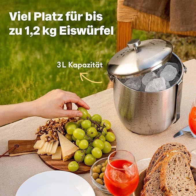 Bar Theke mieten & vermieten - Eiswürfelbehälter Eiskübel mit Deckel und Zange Edelstahl doppelwandig isoliert extra Kühlung in Elsdorf (Rheinland)