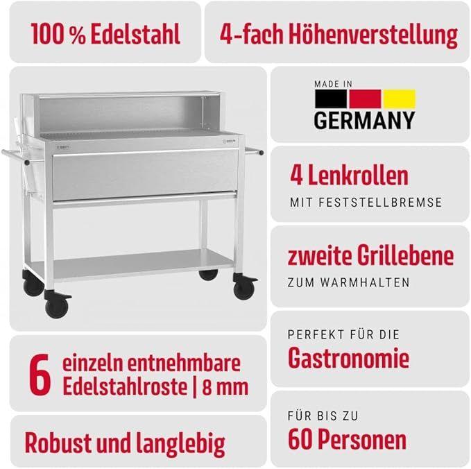Grill & Ofen mieten & vermieten - Gastrogrill Gastro Holzkohlegrill Profigrill Edelstahlgrill XXL Grill Holzkohle 4 Lenkrollen 8 mm in Elsdorf (Rheinland)
