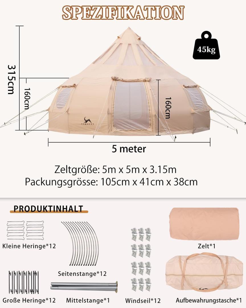 Camping Zelte mieten & vermieten - Tipizelt Jurtenzelt Familienzelt Zwiebelzelt Canvas-Zelt 8-Personen 5x3,15m Segeltuch Pyramidenzelt in Elsdorf (Rheinland)
