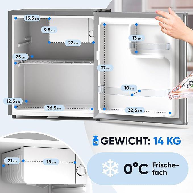 Kühlschrank mieten & vermieten - Minikühlschrank Kühlschrank mit Schloss 45 Liter H 45 x B 45 x T 51 cm silber leise Frostfach in Elsdorf (Rheinland)