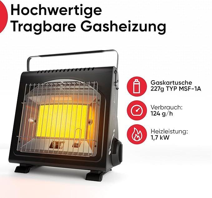 Campingzubehör mieten & vermieten - Tragbarer Gasheizer Heizgerät Zeltheizer Campingheizer 1,7 kW multifunktionaler Keramikheizer in Elsdorf (Rheinland)