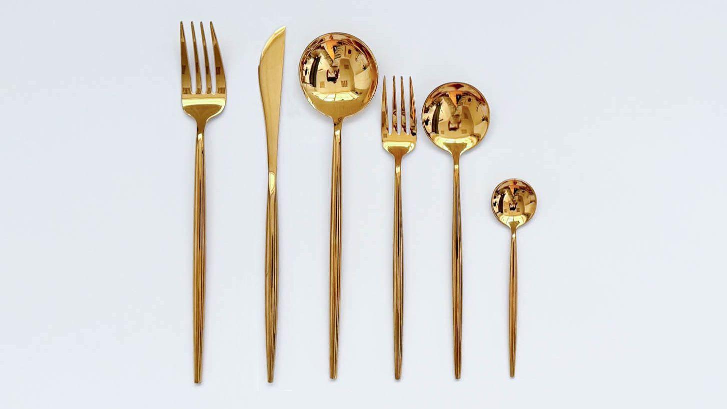 Besteck mieten & vermieten - Goldenes Besteck STILETTO 6-tlg. gold glänzend weds4rent in Backnang