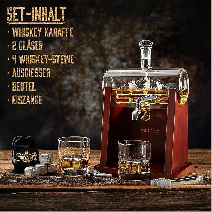 Cocktailbar mieten & vermieten - WHISKEY Karaffen-Set Whisky Schiffskaraffe 1100 ml 2 Whiskygläser 4 Whiskysteine edel servieren in Elsdorf (Rheinland)