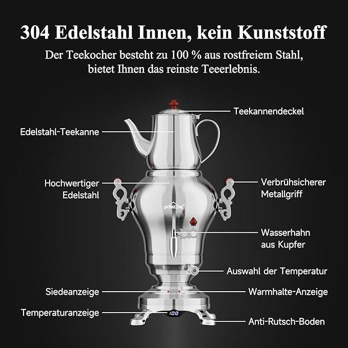 Cocktailbar mieten & vermieten - Türkischer Teekocher Wasserkocher elektrisch Samoware Edelstahl 1850 Watt Teemaschine 2,5 L + 1,2 L in Elsdorf (Rheinland)