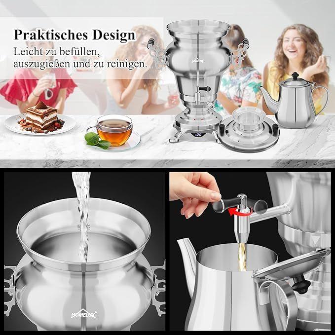 Cocktailbar mieten & vermieten - Teemaschine elektrisch Wasserkocher Teekocher Samoware Edelstahl 1850Watt 5 L + 1,6 L Teekannen Set in Elsdorf (Rheinland)
