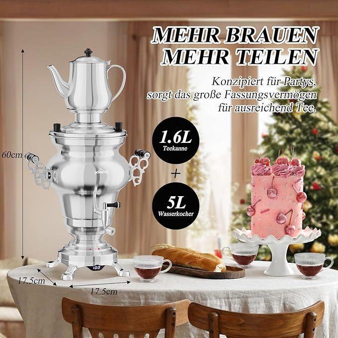 Cocktailbar mieten & vermieten - Teemaschine elektrisch Wasserkocher Teekocher Samoware Edelstahl 1850Watt 5 L + 1,6 L Teekannen Set in Elsdorf (Rheinland)