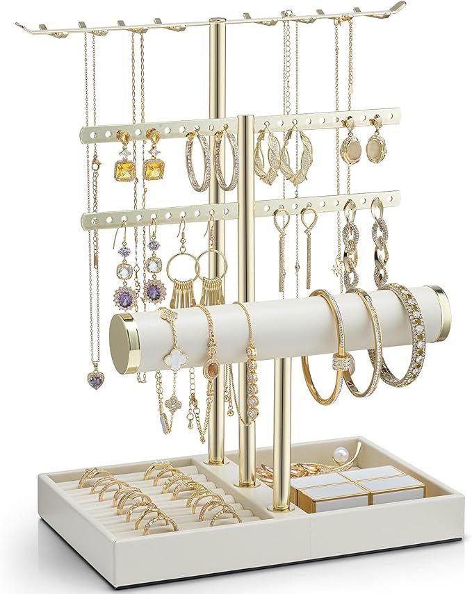 Messe Zubehör mieten & vermieten - Schmuck Organizer 4 Etagen Schmuckständer Gold lederner Armbandhalter Schmuckaufbewahrung Display in Elsdorf (Rheinland)