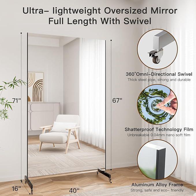 Kulissen mieten & vermieten - Ganzkörperspiegel 170 x 100 cm Spiegel Fitnessraum Spiegel Rollen 360° drehbar Standspiegel Spiegel in Elsdorf (Rheinland)
