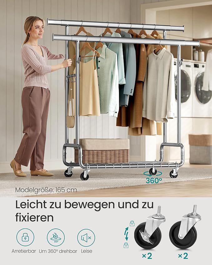 Garderobenständer mieten & vermieten - Schwerlast-Garderobenständer Kleiderständer Garderobenständer Rollen 2 ausziehbare Kleiderstangen in Elsdorf (Rheinland)