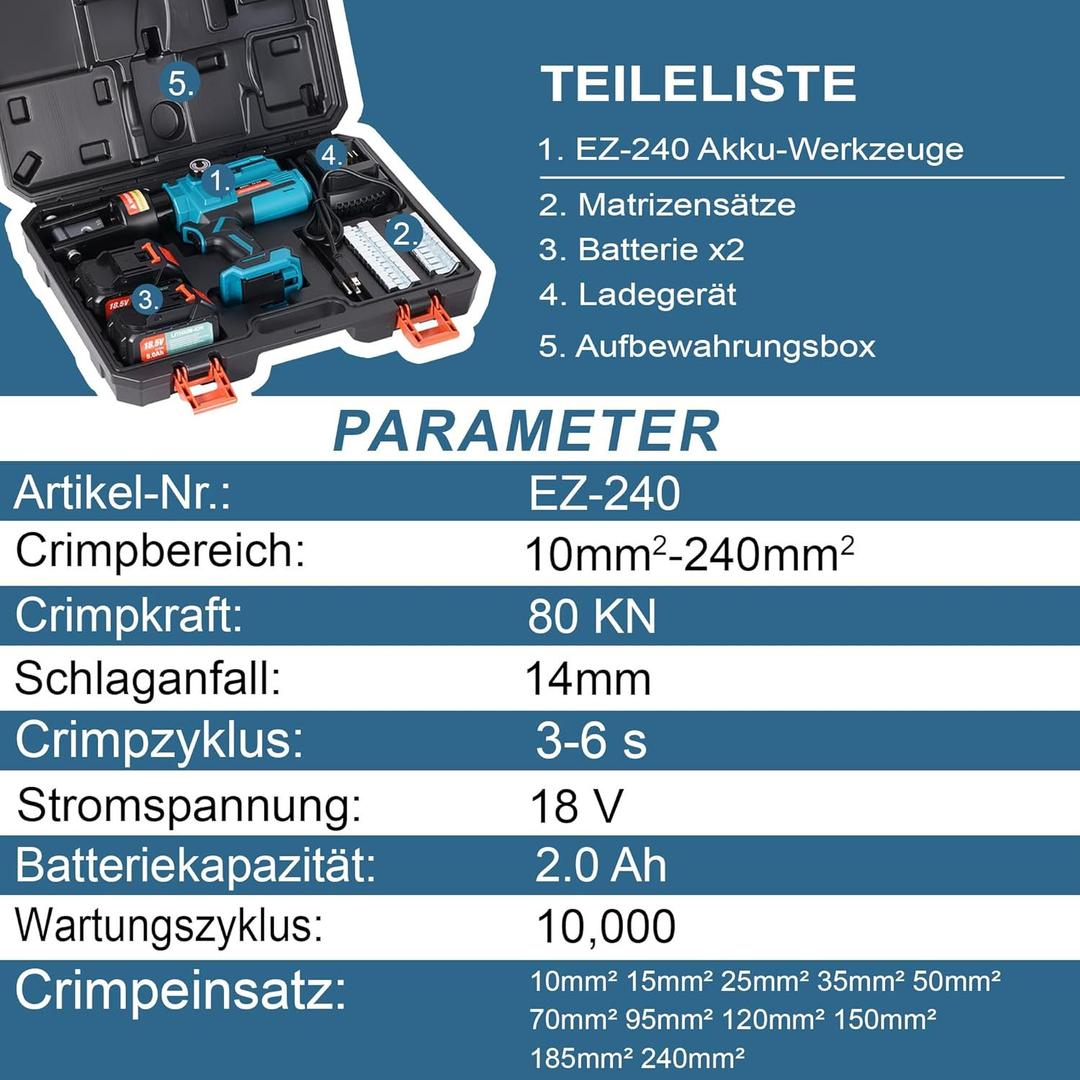 Klammergeräte mieten & vermieten - Crimpzange Kabelschuhpresse Crimpmaschine elektrisch wiederaufladbar hydraulisch tragbar 18V Lithium in Elsdorf (Rheinland)