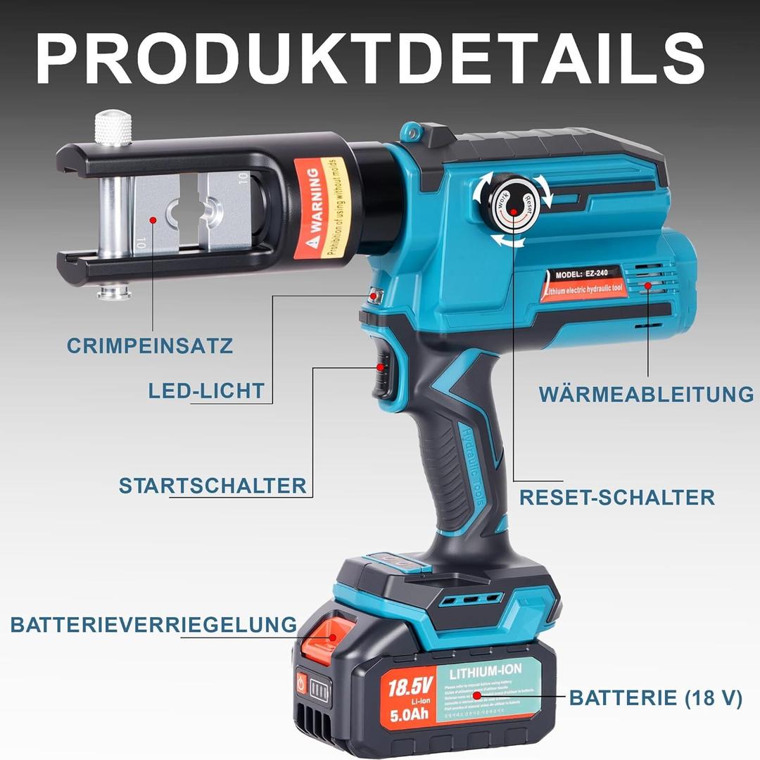 Klammergeräte mieten & vermieten - Crimpzange Kabelschuhpresse Crimpmaschine elektrisch wiederaufladbar hydraulisch tragbar 18V Lithium in Elsdorf (Rheinland)