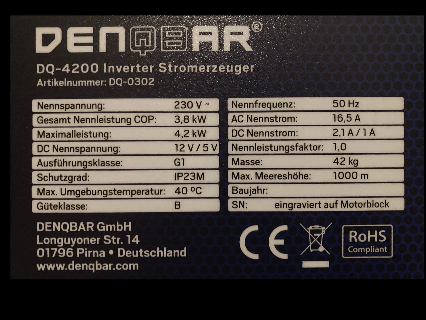 Stromgenerator mieten & vermieten - Inverter Stromerzeuger / Generator / Aggregat, 4200 Watt – Denqbar DQ-4200 in Mainz